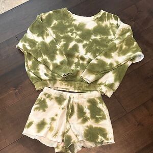 Green Tie-Dye Free People Lounge Set.  Reversible top.